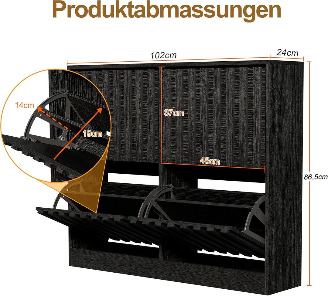 UEV Schuhschrank mit 4 Klappen Holz Schmal Schuhkipper Schuhkommode mit Kippschutz, Schuhaufbewahrun