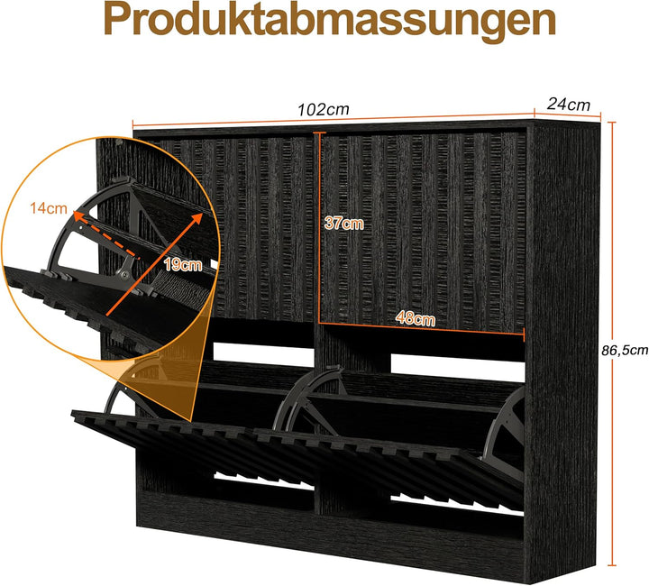UEV Schuhschrank mit 4 Klappen Holz Schmal Schuhkipper Schuhkommode mit Kippschutz, Schuhaufbewahrun