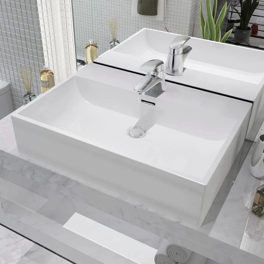vidaXL Waschbecken mit Hahnloch Keramik Weiss Aufsatzwaschbecken Waschplatz 76 x 42.5 x 14.5 cm Weis