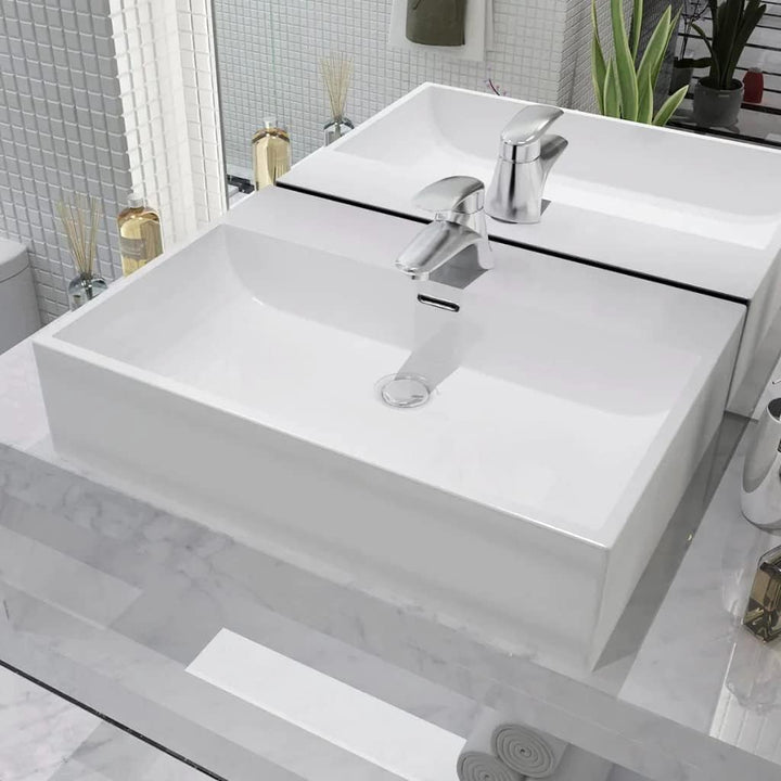 vidaXL Waschbecken mit Hahnloch Keramik Weiss Aufsatzwaschbecken Waschplatz 76 x 42.5 x 14.5 cm Weis