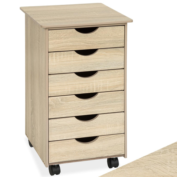 TecTake 800055 Rollcontainer mit Rollen und 6 Schubladen - diverse Farben - (Holz hell, Eiche Sonoma