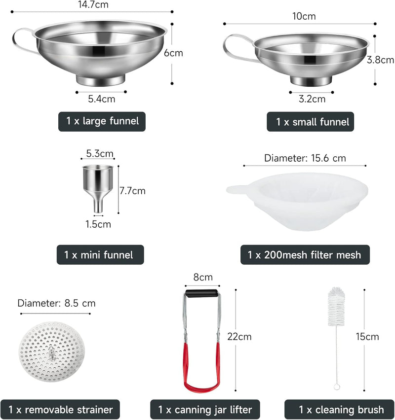 HAUSPROFI Trichter Edelstahl Set, 7 Stück Küche Marmeladentrichter, Einfülltrichter Einmachtrichter