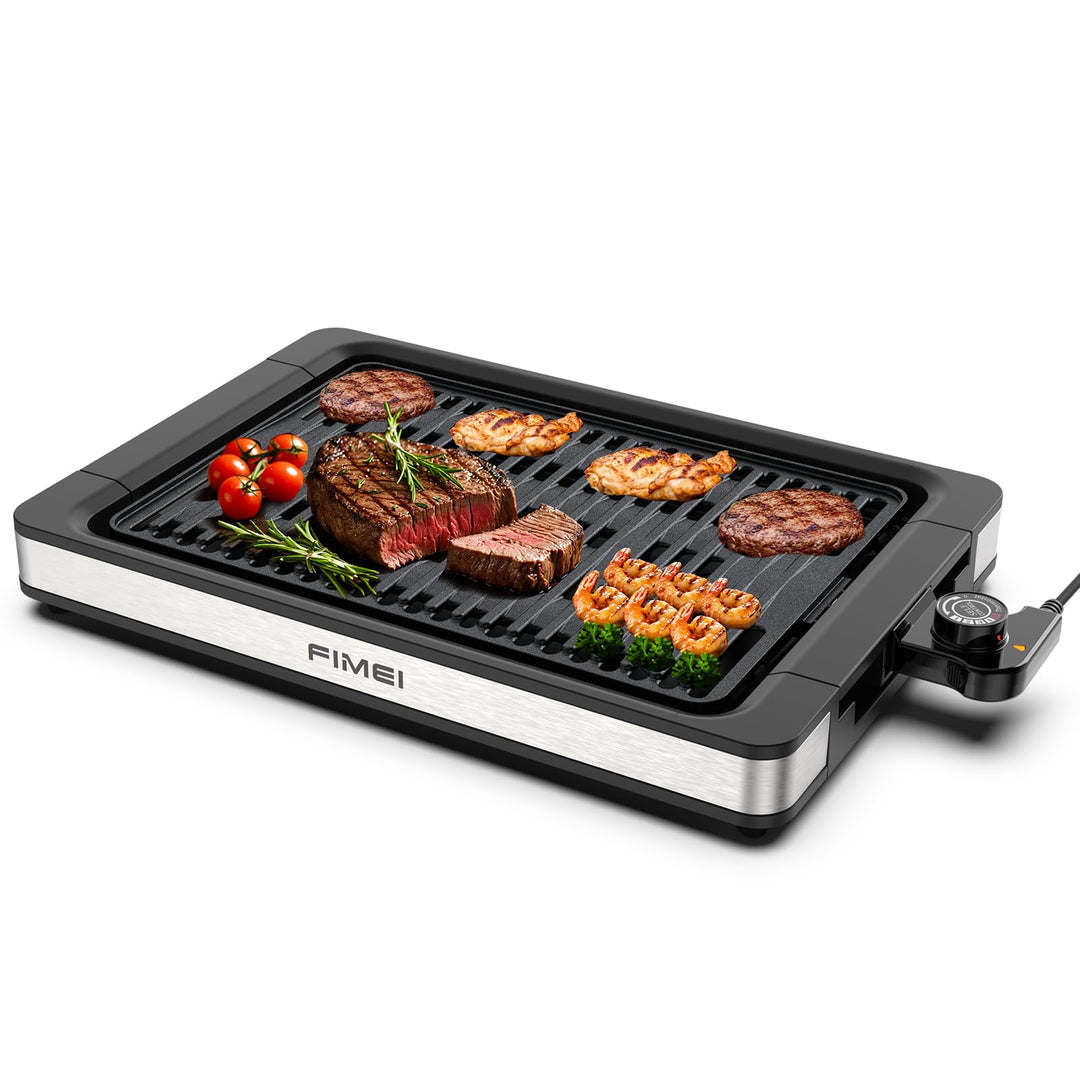 FIMEI Tischgrill Elektrisch 1800W, Elektrogrill Antihaftbeschichtete Grillplatte, Temperatureinstell