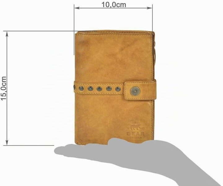 Bear Design Portemonnaie Damen Geldbörse Leder 10x15cm Geldbeutel Cow Lavato Ocker gelb