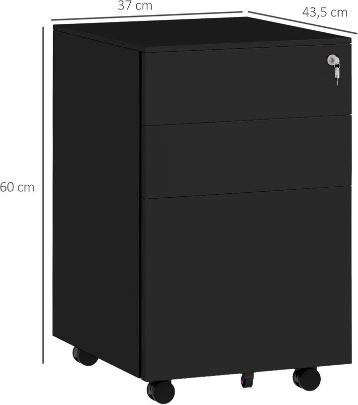Vinsetto Rollcontainer Aktenschrank mit 3 Schubladen, Büroschrank mit Schloss, Druckschrank, Untersc