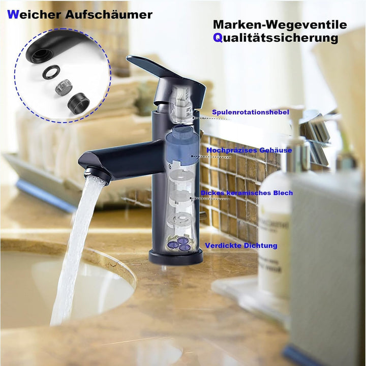 Heisse und kalte Waschtischarmaturen aus Edelstahl, wassersparend, leise und tropffrei für Badezimme