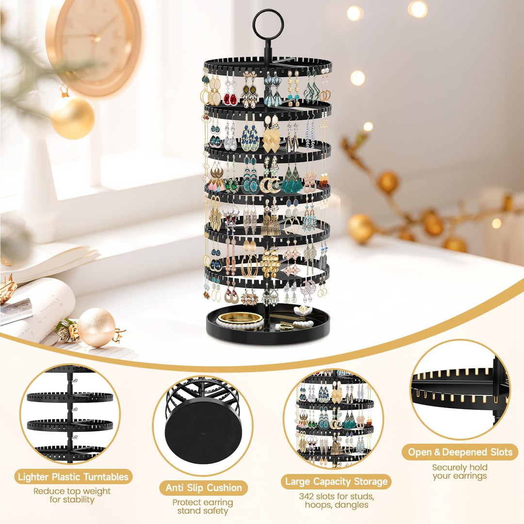 6-Tier-drehender Ohrring-Halter-Organizer-Ständer-justierbarer Kunststoff-Display-Baum mit Metalltab