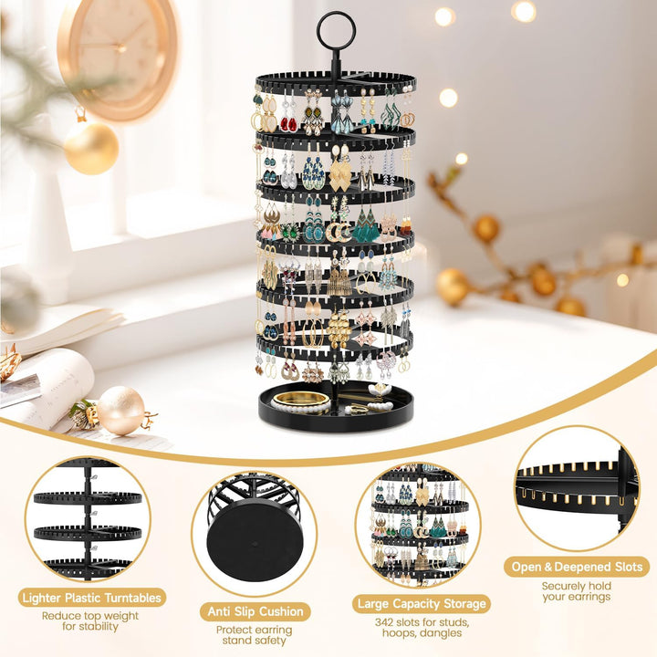 6-Tier-drehender Ohrring-Halter-Organizer-Ständer-justierbarer Kunststoff-Display-Baum mit Metalltab