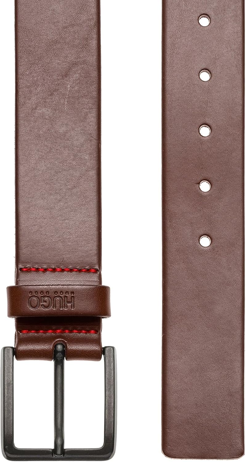 HUGO Herren Gionio Sz40 Gürtel aus italienischem Leder mit Logo-Prägung auf der Schlaufe, Braun (Dun