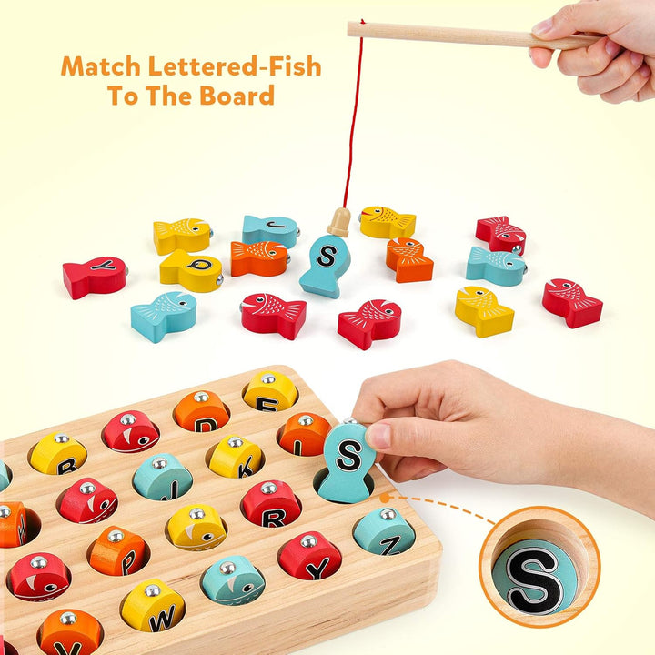 Coogam Hölzern Magnetisch Angelspiel, Feinmotorikspielzeug ABC-Alphabet-Farbsortierpuzzle, Montessor