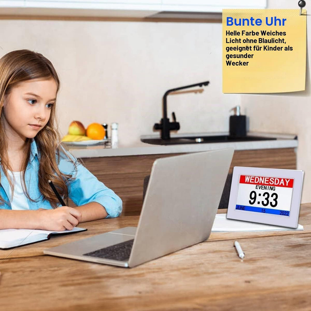 7 Zoll Wecker Digital mit Automatische Helligkeitsanpassung, Leiser LCD-Display-Wecker mit Luftfeuch