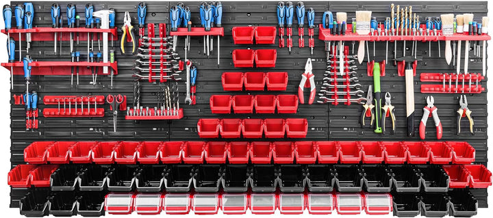 Lagersystem Werkstattregal | 172 x 78 cm | 70 stck. Box | Wandregal mit Werkzeughalterungen und Stap