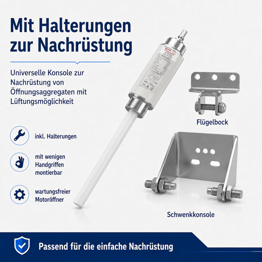 Motoröffner, Spindelantrieb Lichtkuppel 230V / 500mm HUB, JMBB 500-0500-LS mit Halterungen
