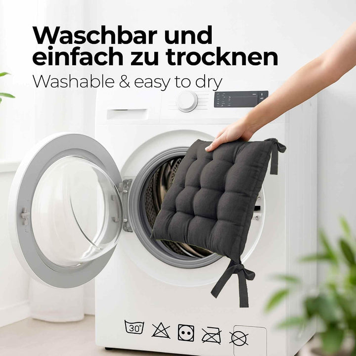 etérea Basic Sitzkissen 40x40 cm 6er Set mit Bändern Anthrazit 6 Stück - 40x40 cm Anthrazit, 6 Stück