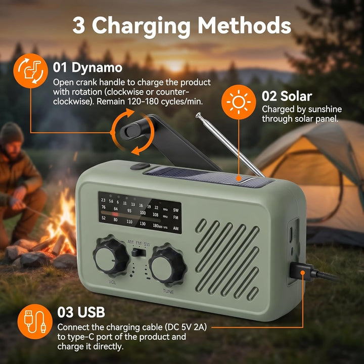 Notfall Radio, 3-Wege-Laden Emergency Radios,2000mAh Profi-Überlebensradio 3-Wege-Ladung (Solar/Hand