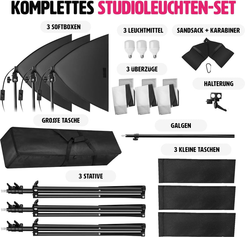 TecTake 800106 Profi Fotostudio Set inkl. Leuchtmittel Softbox, Stativ + Tasche - Diverse Modelle -