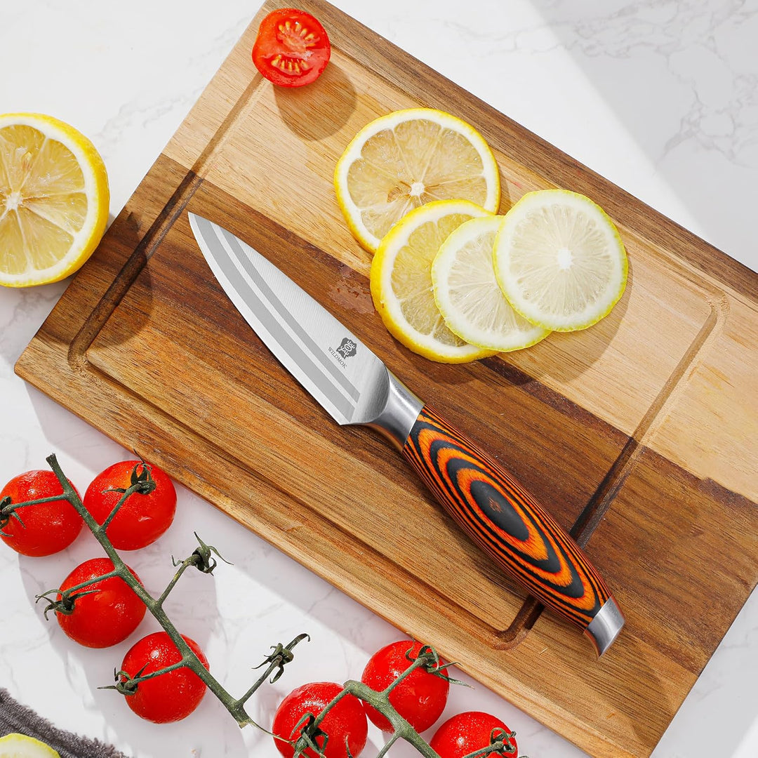 WILDMOK 9cm Schälmesser, Obst und Gemüsemesser Küchen Messer Klein Edelstahl Obstmesser Ergonomische