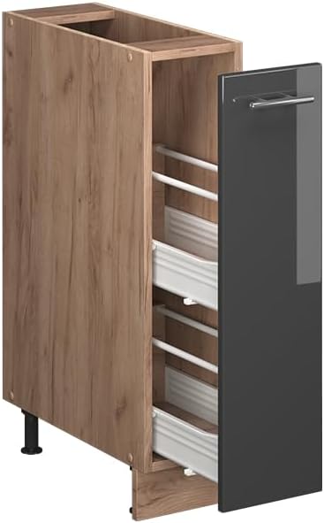 Vicco Apothekerschrank Fame-Line, Anthrazit Hochglanz/Goldkraft Eiche, 20 cm ohne Arbeitsplatte, zur