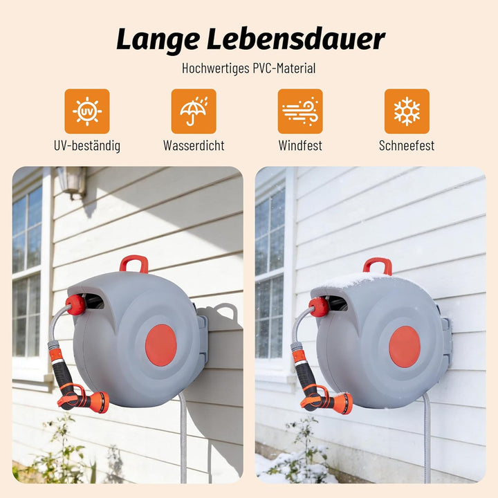 Schlauchbox RollUp 30 m – 180° Schwenkbare Schlauchtrommel, Flexible Bewässerung für Grosse Gärten,