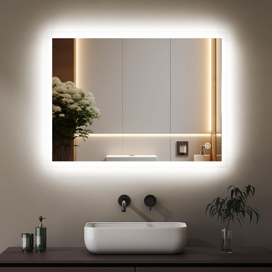 Boromal Badezimmerspiegel mit Beleuchtung 80x60cm Badspiegel mit Beleuchtung 3 Lichtfarbe Dimmbar 30