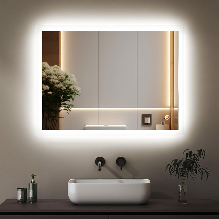 Boromal Badezimmerspiegel mit Beleuchtung 80x60cm Badspiegel mit Beleuchtung 3 Lichtfarbe Dimmbar 30