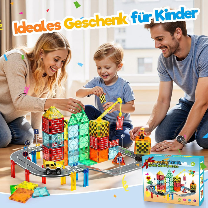 Magnetische Bausteine – 75 Pcs Ingenieurwesen Rennwagen-Bausatz, Spielzeug ab 2 3 4 5 6 Jahre Junge