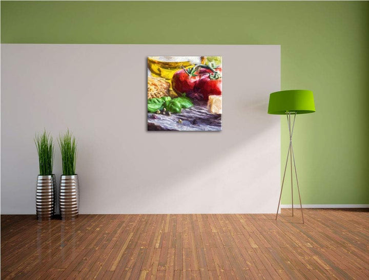 Pixxprint Spaghetti mit Tomaten und Parmesan, Format: 70x70 auf Leinwand, 70x70