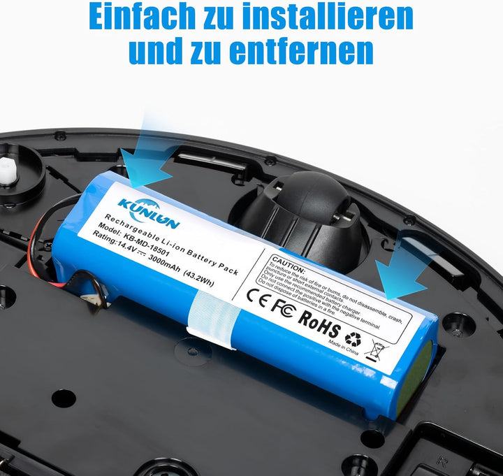 KUNLUN 3000mAh 14.4V Ersatzakku für iLife V3s Pro V50 V5s Pro V8s X750 für Medion MD 18500, MD 18501