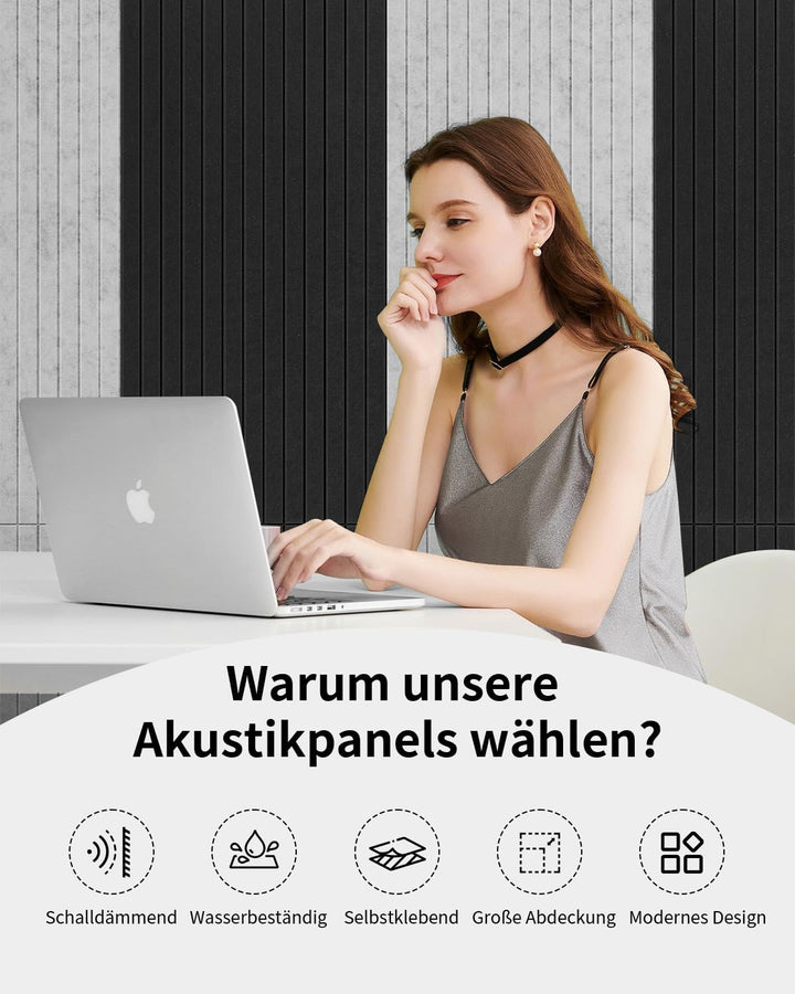 1,35㎡ Akustikpaneele Selbstklebend Schallabsorber 2 Stück Schwarz | 116x58x0,9cm 100% Polyester Akus