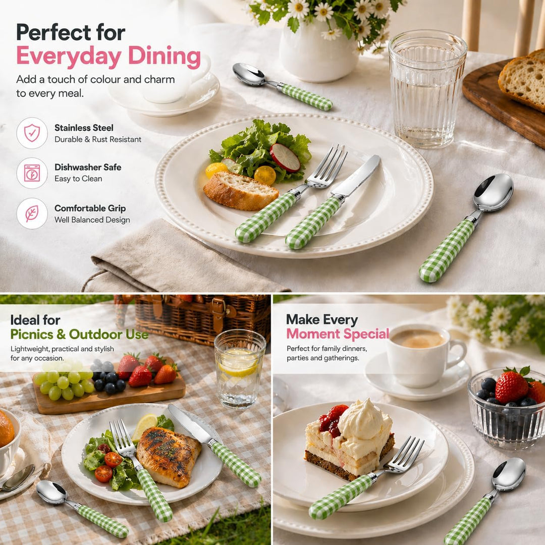 EXZACT Color Edelstahl-Besteck Set 24 Stück - 6 x Tafelgabeln, 6 x Tafelmesser, 6 x Abendessen Löffe