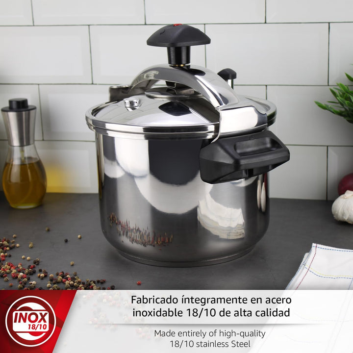 Magefesa Inoxtar – Traditioneller Schnellkochtopf 8L, Edelstahl 18/10, Induktion, Gesundes Kochen, D