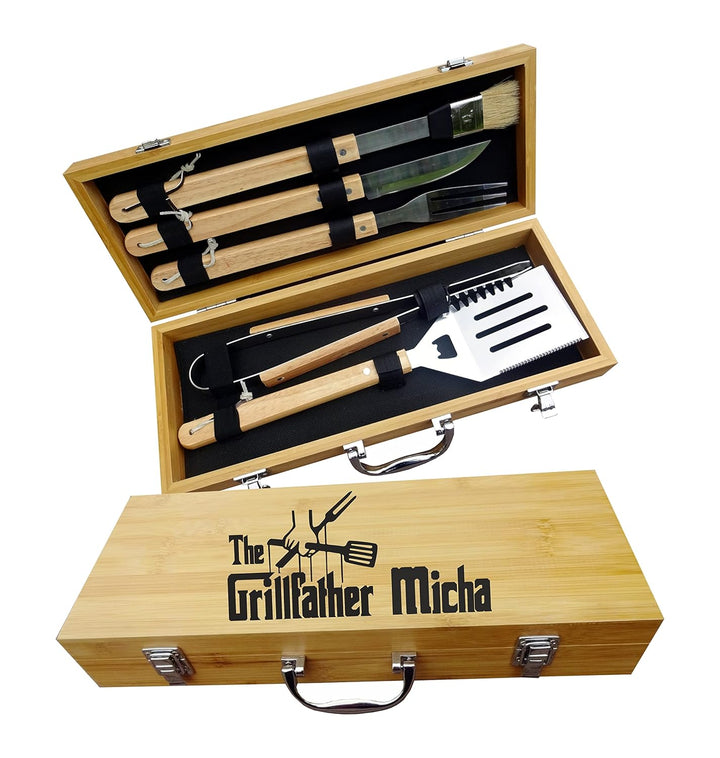 Personalisierte Grill Set | 5 Stück Grillbesteck Werkzeug Set | BBQ Grill-Tools | Set Barbecue-Utens