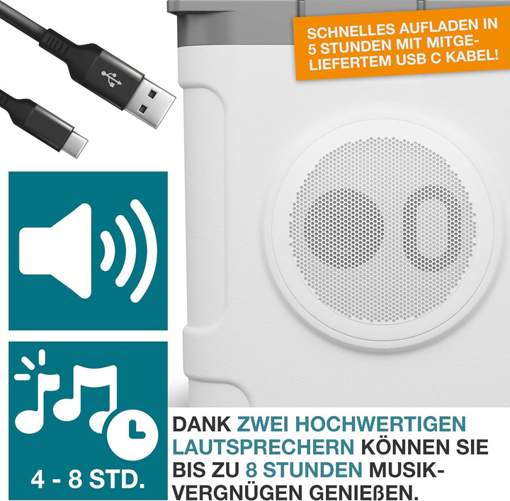 TOM 3in1 Musik Kühlbox 21l zum Kühlen, Warmhalten und Musik hören – mit Bluetooth Lautsprecher – Küh