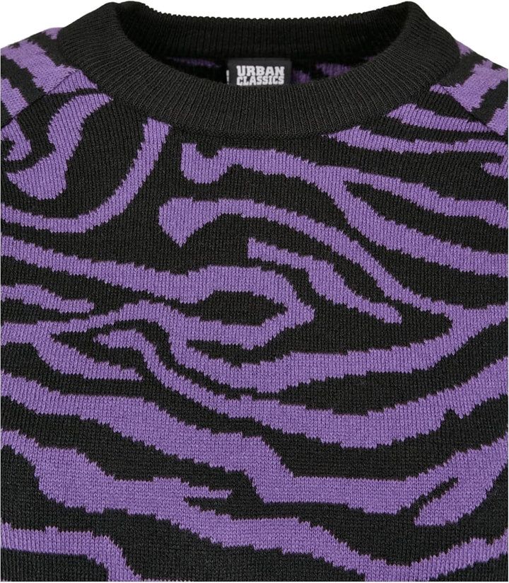 Urban Classics Damen Ladies Short Tiger Sweater Pullover, Mehrfarbig (Blk/Pur 00040), Small (Herstel