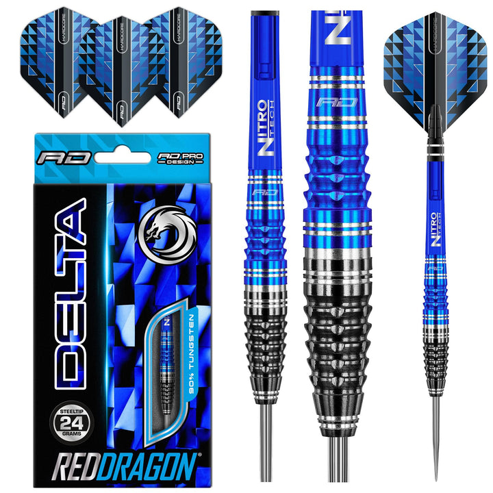 RED DRAGON Delta 2: 24g oder 26g Tungsten Darts mit Flights und Schäfte 24.0 Gramm, 24.0 Gramm