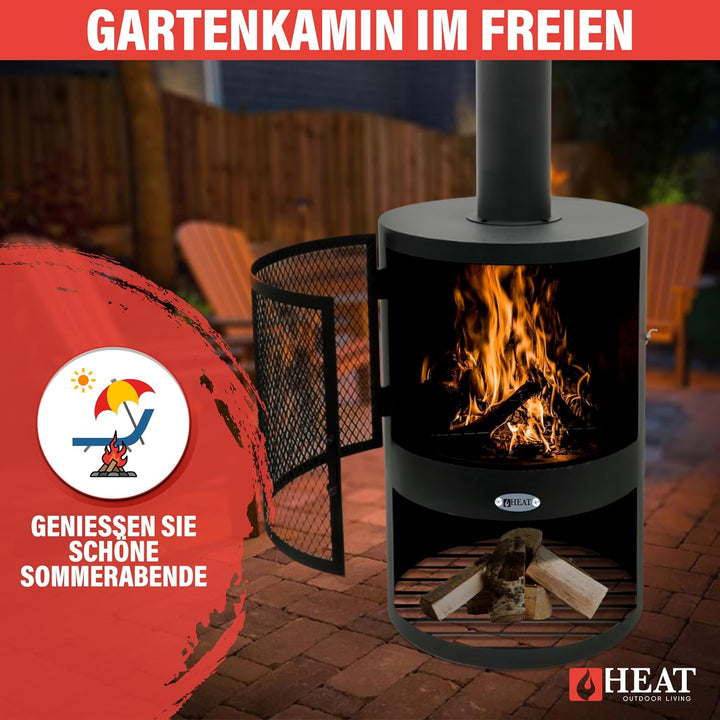 Hamar Gartenkamin Schwarz - Terrassenofen - Feuerstelle für entspannte Abende - Feuersäule Outdoor -