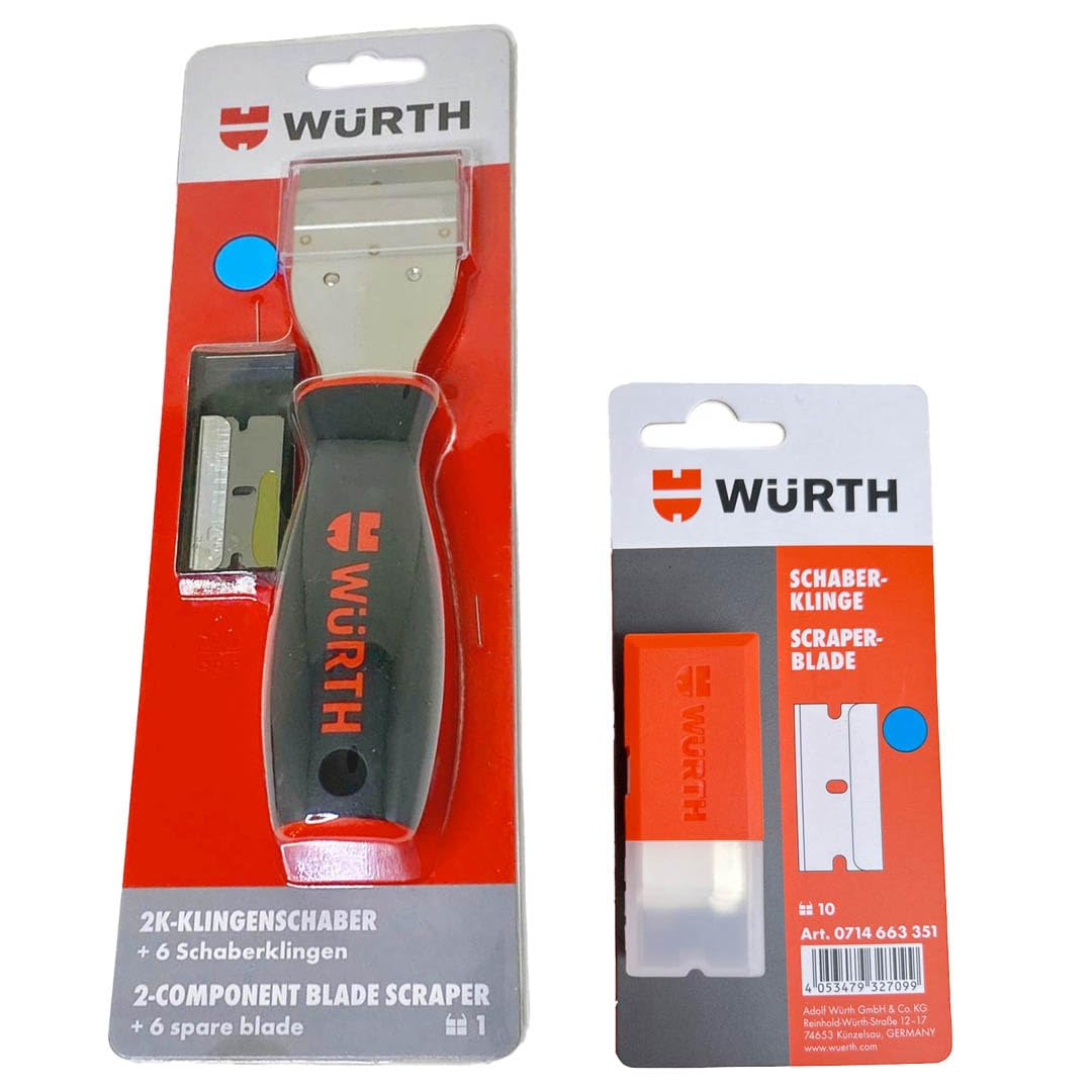 Würth Klingenschaber + 16 Klingen, 2K Griff Klingenschaber 071466335 zum Entfernen von Aufklebern Vi