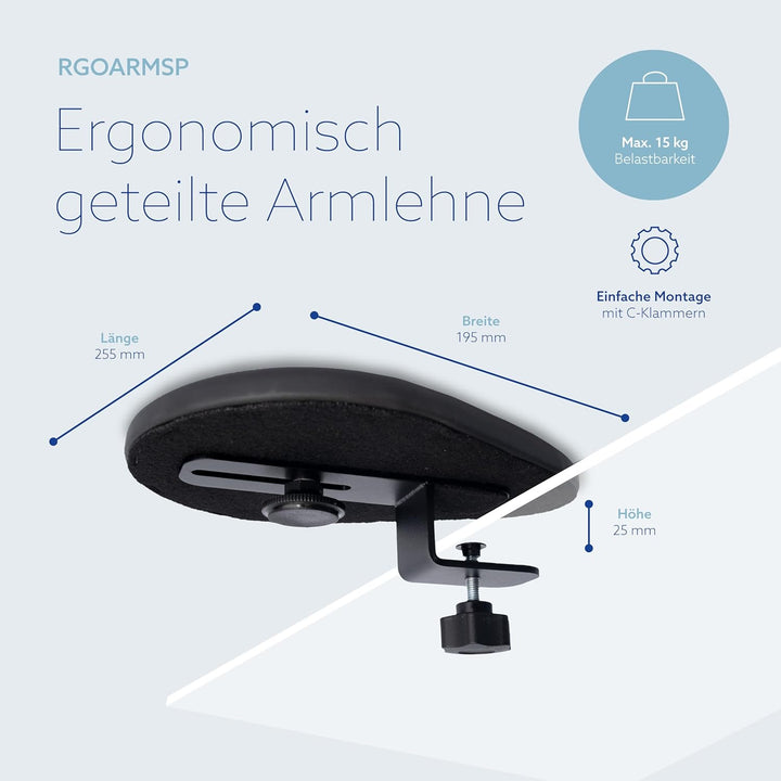 R-Go Split Armlehne für Schreibtisch, Ergonomische armstütze Verlängerung, Ellbogen- und Handgelenks