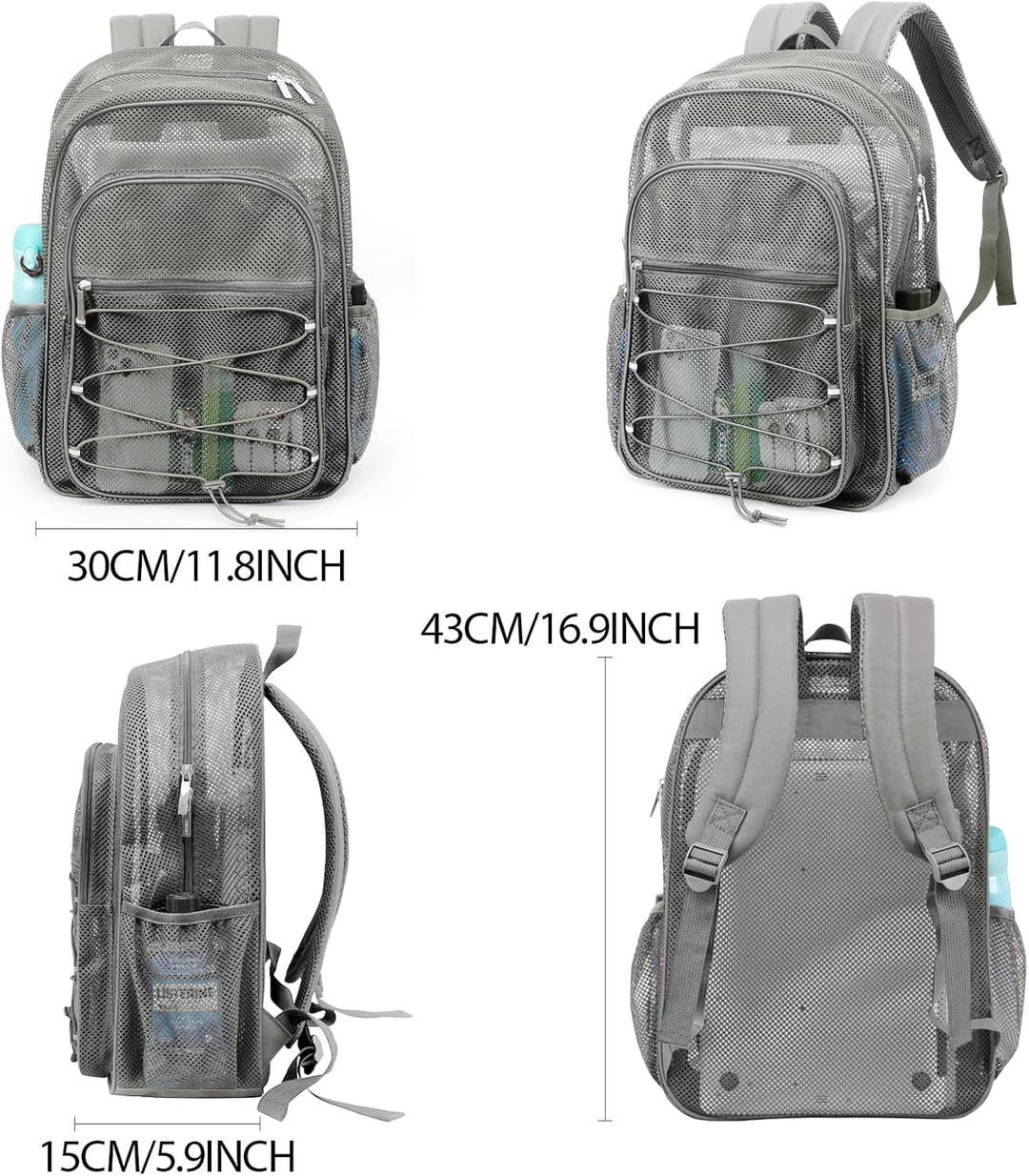 TINYAT Rucksack für Damen und Herren, transparent, Netzstoff, robust, für Strand, Reisen, Fitnessstu