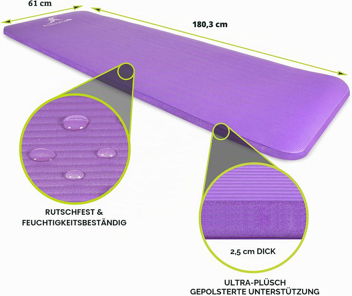 ProsourceFit Extra Thick Yoga and Pilates Mat 1" Purple, 1" Purple