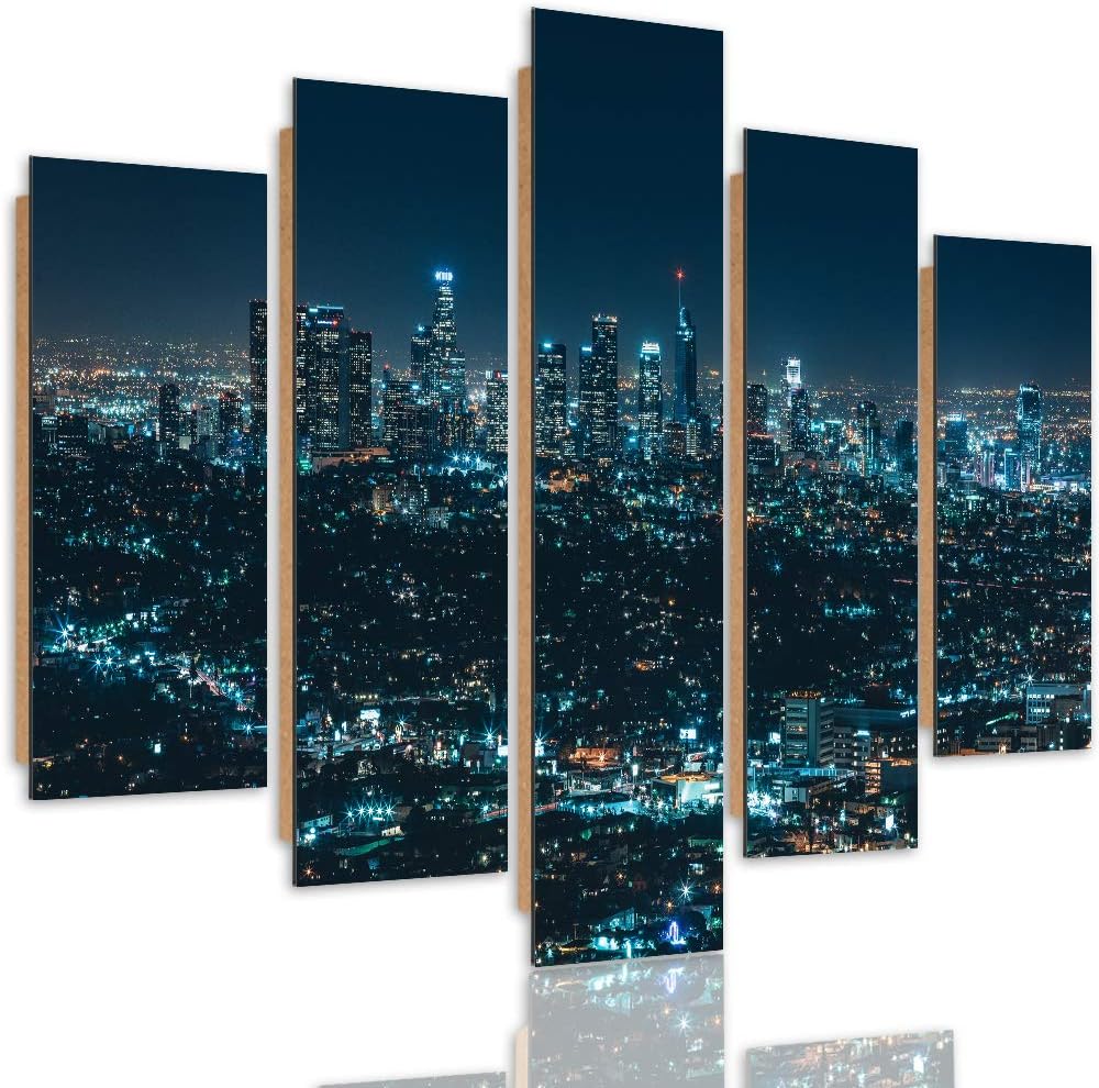 Bilder 5 Teilig Stadt City Deco Panel Kunst Landschaft Nacht blau 100x70 cm Deco panel 100x70 cm A,