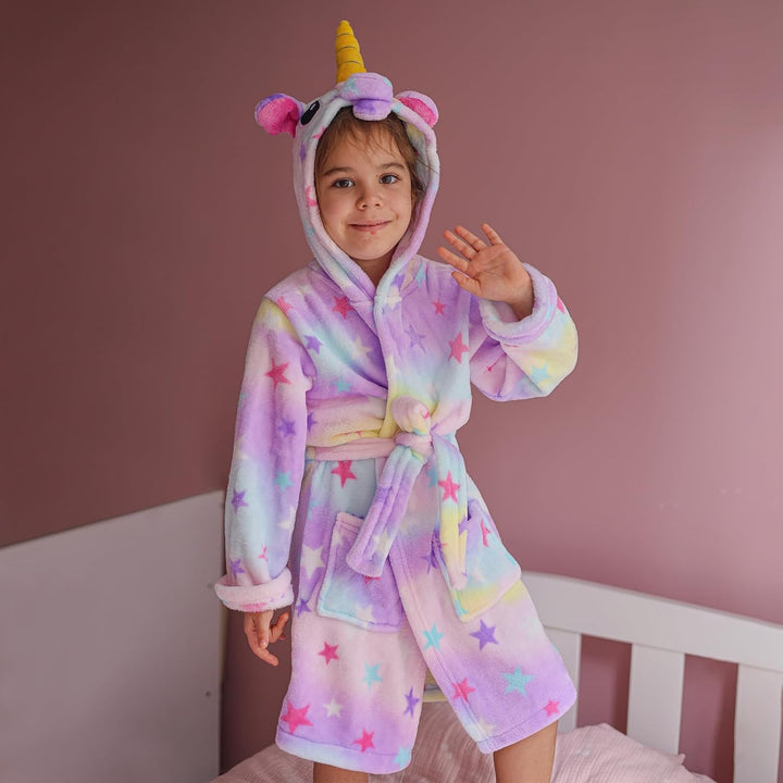 KAKU NANU Bademantel Kinder Mädchen Einhorn 4-11 Jahre Flauschig Warm Plüsch Bademantel Kuschelig Mo