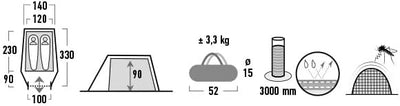 High Peak Leichtgewicht Zelt Kite 2, Campingzelt mit Vorbau, Trekkingzelt für 2 Personen, Tunnelzelt