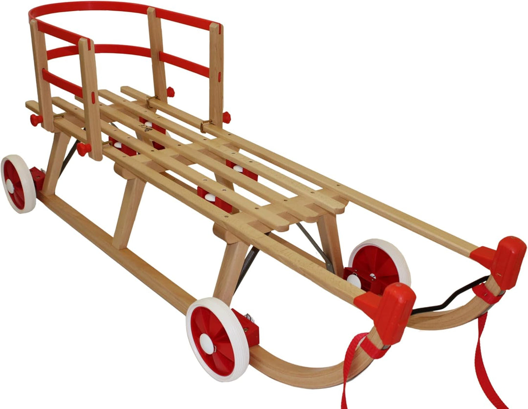 Roll Rodel Original Holzschlitten mit Rädern zum Einsatz auf Teer und Schnee - Schlitten mit Rollen,