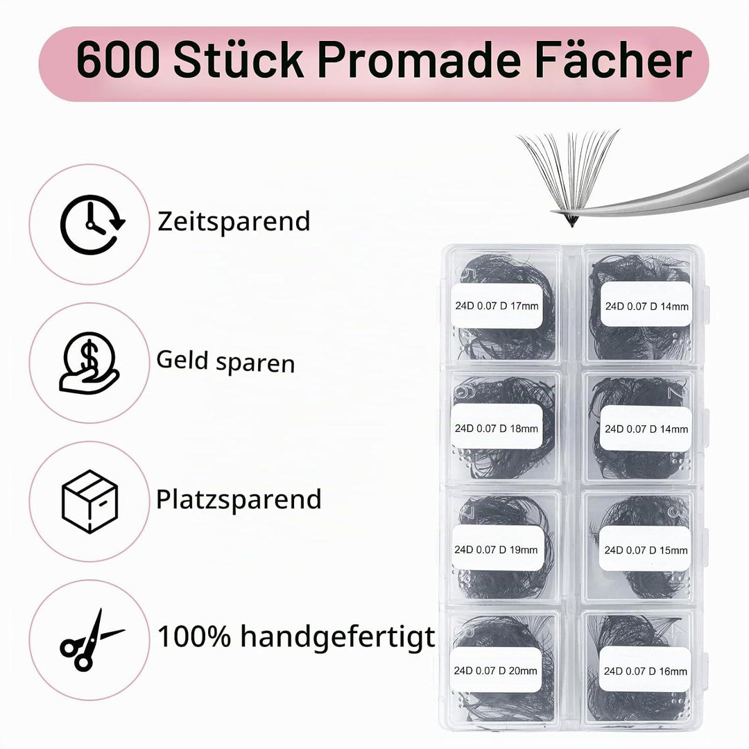 FADLASH 2024 Version Professionell Mixed 600pcs Lash Fächer 24D 14-20mm 0,07mm D Curl Fertig Volumen