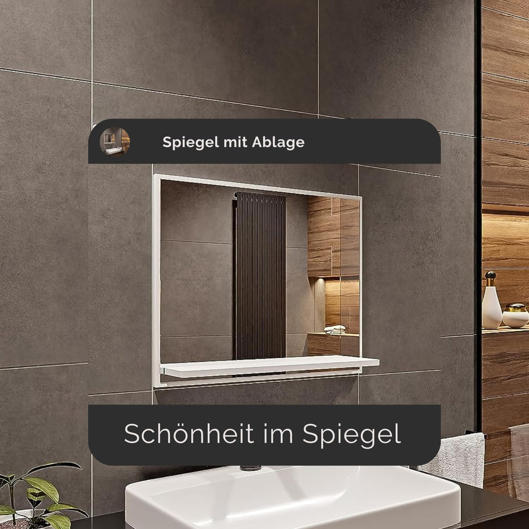 HAJDUK FURNITURE Badspiegel mit Ablage Weiss - H:50 x B: 60 cm - Bathroom Mirror - Moderner Badezimm