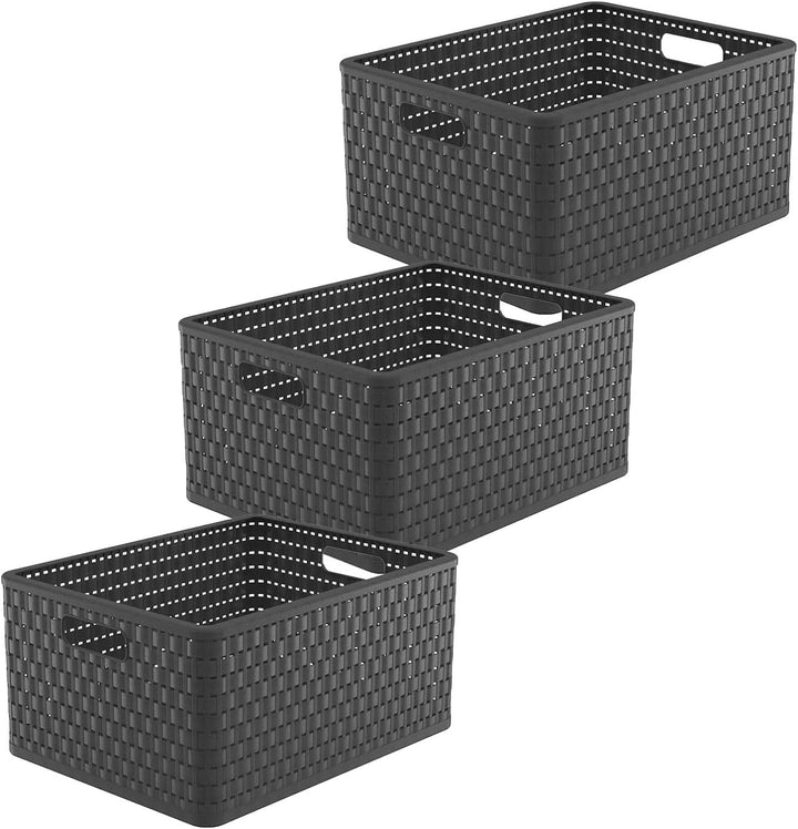 Rotho Country 3er-Set Aufbewahrungsbox Rattan-Optik, Kunststoff (PP) BPA-frei, anthrazit, 3 x A4+/28