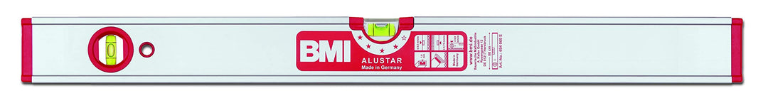 BMI Alu-Profil Wasserwaage ALUSTAR mit Magnet (120 cm lang, kantenlose Horizontal-Libelle mit Lupen-