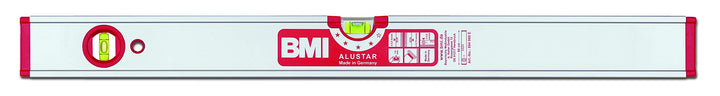 BMI Alu-Profil Wasserwaage ALUSTAR mit Magnet (120 cm lang, kantenlose Horizontal-Libelle mit Lupen-
