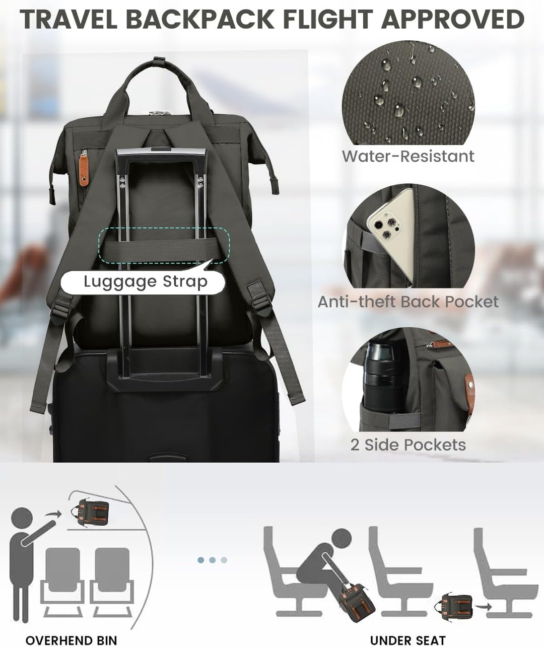 LOVEVOOK Rucksack Damen, 15,6 Zoll Schulrucksack Teenager Mädchen mit Datenkabel-Beutel & USB Ladean